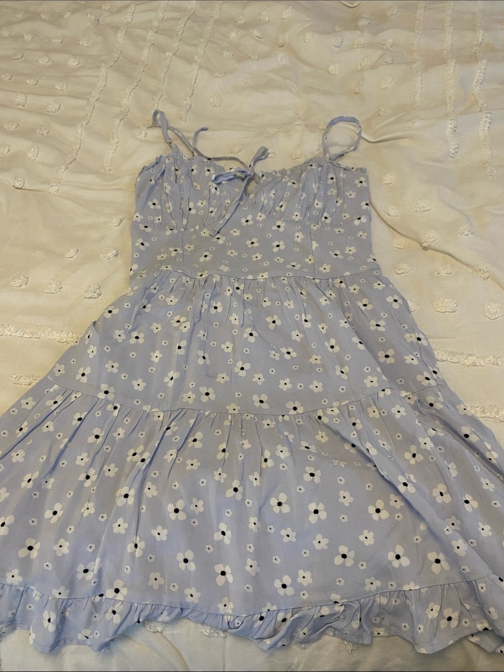 Hollister Light Blue Floral Tiered Sundress with Tie Straps